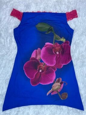 Fashion Nova Women’s Royal Blue Off-Shoulder Mini with Magenta Orchid Size X1